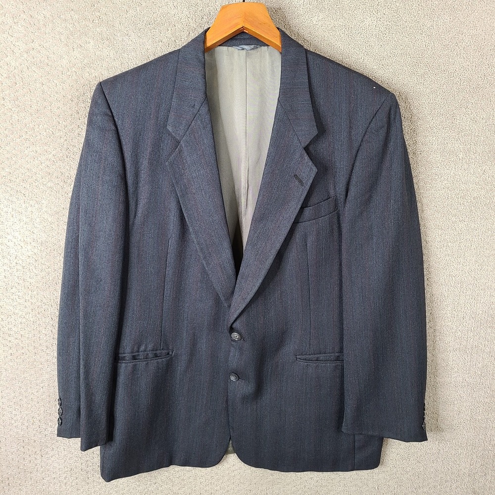 Vintage Givenchy Jacket Mens 44L Gray Red Blue Striped Blazer Wool 2 Button Coat